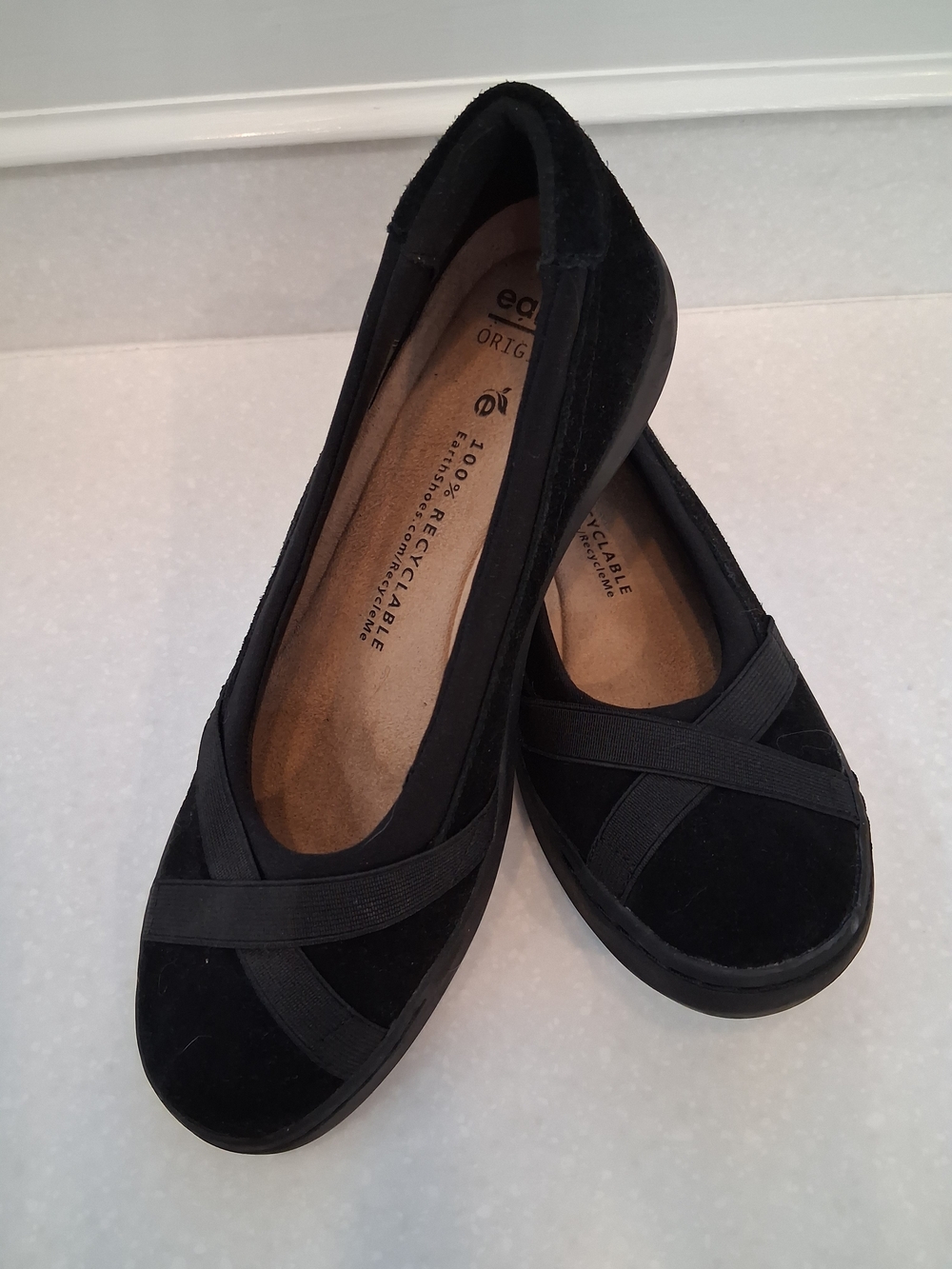 Earth Origins Women's Black Slip-On Flats with Crossed Elastic Straps